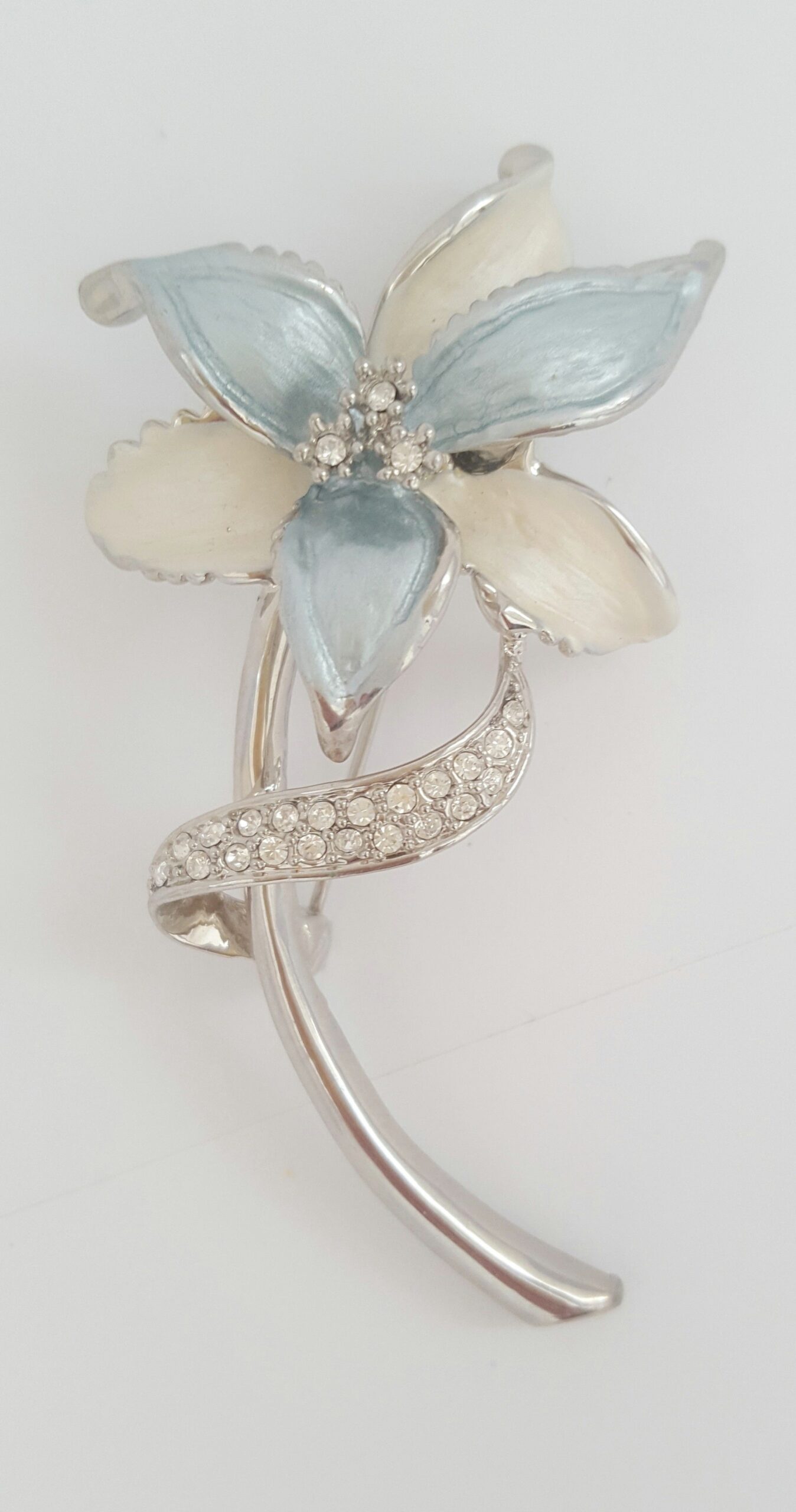 Scarf Pin - Vintage, Silver Long Stemmed Flower, Pale Blue Enamel And ...